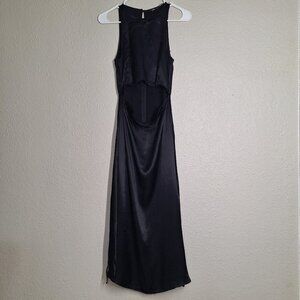 Zara Satin Effect Midi Dress Black Size S